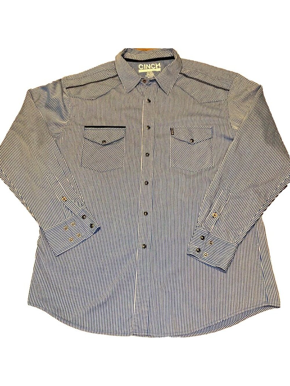 Cinch Western Pearl Snap Shirt Men's XXL Blue Striped Button Down Cowboy Rodeo